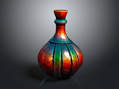 Colorful Striped Glazed Ceramic Vase Decorative Ornament Set For Home Decor 3d model
