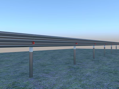 Sturdy Modern Metal Railings With Support Posts In Green Grass Field Outdoor 3d model
