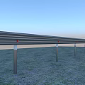 Sturdy Modern Metal Railings With Support Posts In Green Grass Field Outdoor