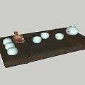 Elegant Tea Table And Chairs With Wooden Tray White Teacups And Ceramic Teapot
