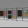 Colorful Multiple Children's Paintings On Black Screen Display With Pink Cartoon Characters