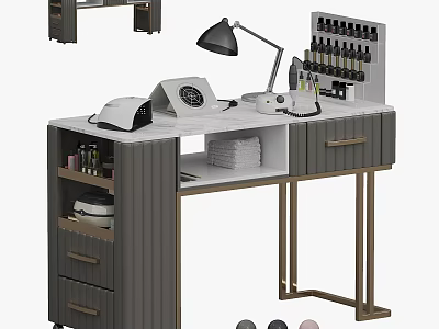 Modern Dressing Table With White Countertop Black Lamp Cosmetic Storage Drawers And Cabinets 3d model