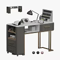 Modern Dressing Table With White Countertop Black Lamp Cosmetic Storage Drawers And Cabinets