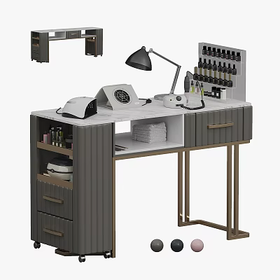 Modern Dressing Table With White Countertop Black Lamp Cosmetic Storage Drawers And Cabinets 3d model