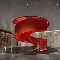 Modern Hotel Lobby Interior With Red Spiral Staircase And Ceiling Lights 3d model