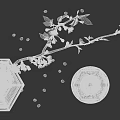 Golden Ceramic Vases with Flower Branch and Small Flowers and Green Leaves