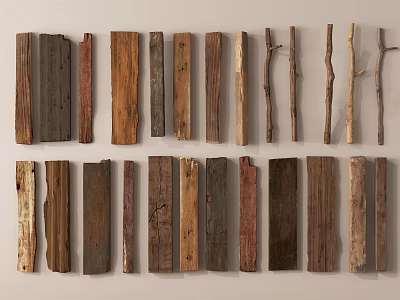 Various Colored Textured Wooden Planks And Sticks Arranged On Light Background 3d model