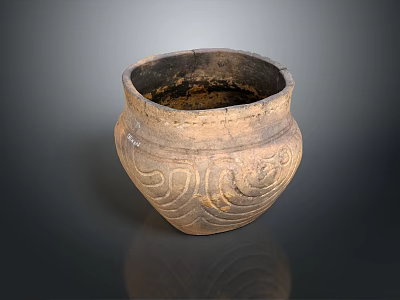 Vintage Ancient Clay Pottery Jar With Intricate Carved Patterns And Weathered Surface 3d model