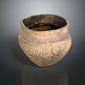 Vintage Ancient Clay Pottery Jar With Intricate Carved Patterns And Weathered Surface