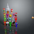 Colorful Cartoon Characters And Creatures With Various Shapes And White Christmas Tree