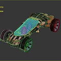Futuristic Off Road Vehicle With Blue Transparent Roof Red Black Body And Large Wheels