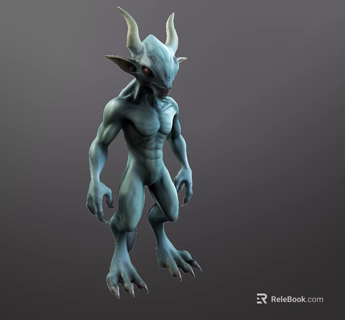Game Movie Character Green Skin Horned Muscular Fantasy Creature With Clawed Hands 3d model 