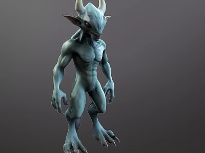 Game Movie Character Green Skin Horned Muscular Fantasy Creature With Clawed Hands 3d model
