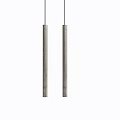 Two Modern Cylindrical Pendant Lights With Sleek Metal Finish Hanging Vertically