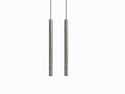 Two Modern Cylindrical Pendant Lights With Sleek Metal Finish Hanging Vertically 3d model