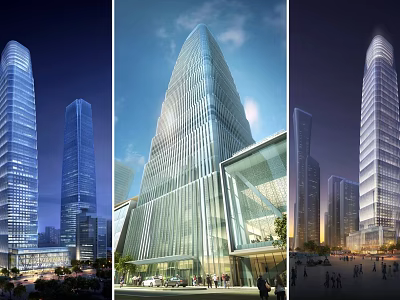 Modern High Rise Office Building Featuring Glass Curtain Wall Day Night Views Bustling Surroundings 3d model