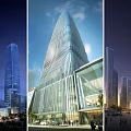 Modern High Rise Office Building Featuring Glass Curtain Wall Day Night Views Bustling Surroundings