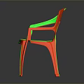 Bright Red And Green Plastic Single Chairs With Backrest And Armrests Arranged In A Row
