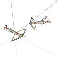 Two Classic Crossbows Featuring Red Number 5 Accents Metal Bow Arms And White Bodies