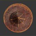 Traditional Handwoven Orange Conical Hat With Grid Pattern For Daily Use