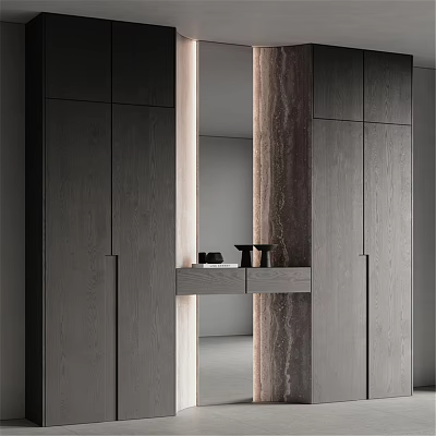 Modern Dark Wood Dresser With Marble Texture Column And Sleek Cabinetry Design 3d model