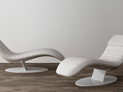 Modern White Striped Lounge Chairs With Round Metal Base On Wooden Floor 3d model