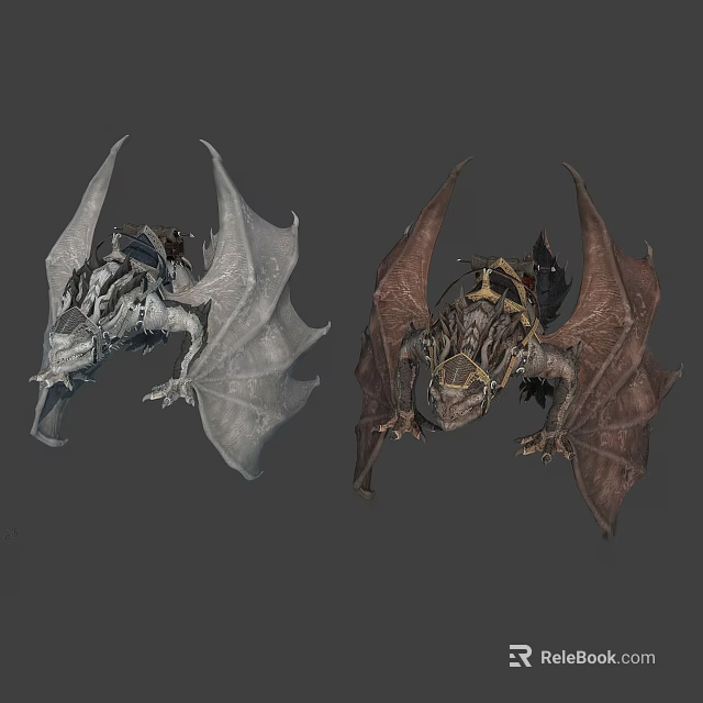 Two Detailed Fantasy Dragon Models With Silver And Brown Wings And Scales 3d model 