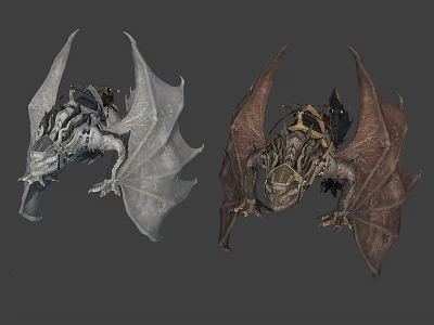 Two Detailed Fantasy Dragon Models With Silver And Brown Wings And Scales 3d model