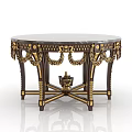Elegant Classical Style Dining Table With Round Marble Top And Golden Intricate Carvings