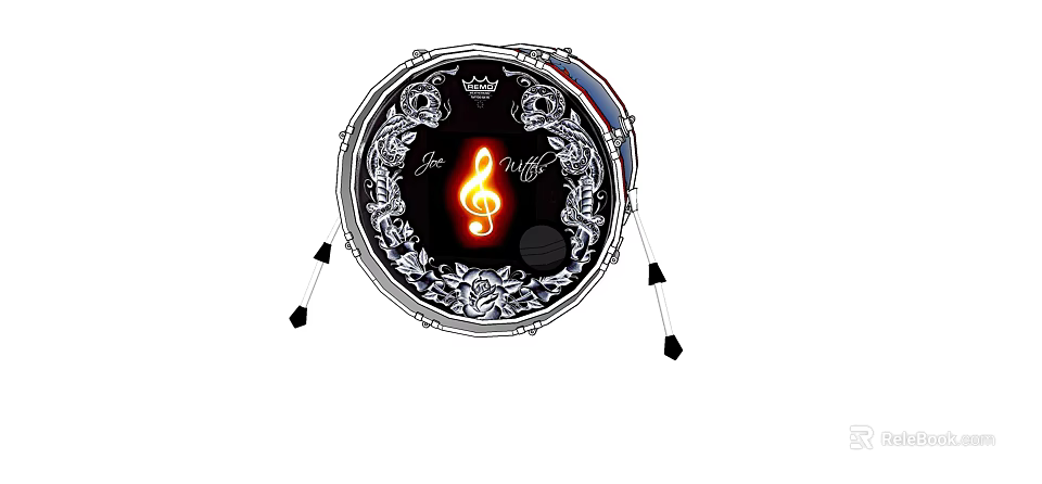 Musical Instrument Art Supplies Decorative Drum Featuring Floral Patterns And Glowing Music Note 3d model 