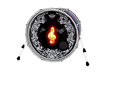 Musical Instrument Art Supplies Decorative Drum Featuring Floral Patterns And Glowing Music Note 3d model