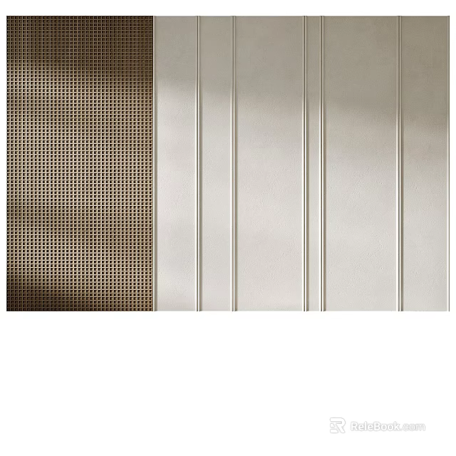 Modern Background Wall Design With Brown Mesh And White Vertical Panels 3d model 