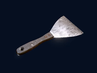 Vintage Metal Scraper Hardware Tool With Sturdy Wooden Handle And Rustic Design 3d model
