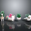 Decorative Giraffe Unicorn Elephant Sculptures With Green Plants And Pink Flowers For Home Decor