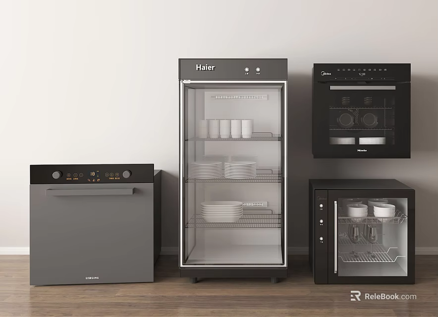 Modern Haier Kitchen Appliances Including Refrigerator Oven And Disinfector With Black Design 3d model 