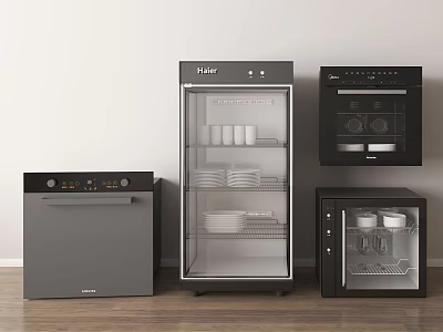 Modern Haier Kitchen Appliances Including Refrigerator Oven And Disinfector With Black Design 3d model