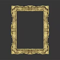 Gold Ornate Carved Vintage Photo Frame With Intricate Design Against Dark Background And Reflective Surface