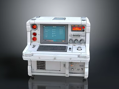 White Medical Emergency Device With Display Screen Control Panel And Wheels 3d model