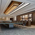 Modern Spacious Conference Room Interior With Long Table Chairs Large Windows And Ceiling Lighting 3d model