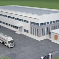 Industrial Factory Building With Road Parking Lot Truck And Trees