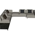 Gray Sectional Multi Seat Sofa With Cushions And Black Coffee Table 3d model