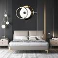 Elegant Modern Bedroom Interior Design With Gray Headboard Round Mirror Pendant Lights And Gold Accents