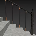 Modern Staircase With White Marble Steps Black Railing And Gold Accents