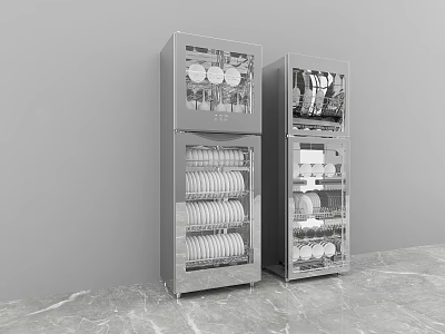 Stainless Steel Kitchen Appliances With Disinfectors Holding Plates Bowls And Cups 3d model
