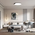Modern Kids Room Interior With White Gray Geometric Wall Bed Desk Toys And Natural Light