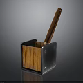 Wooden Storage Container With Metal Frame And Long Handle Tool For Household Use