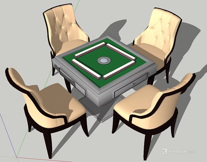 Modern Entertainment Table With Green Surface And Four Upholstered Chairs 3d model