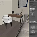 Modern Wooden Desk And White Chair Set With Lamp Books And Vase In Natural Light