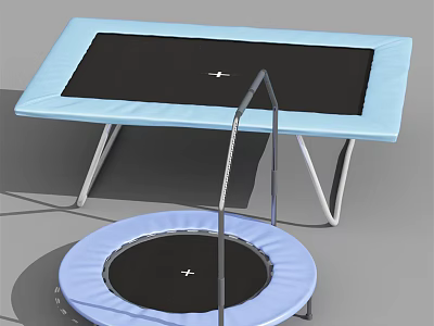 Sturdy Sports Equipment Featuring Rectangular And Circular Trampolines With Metal Frames 3d model