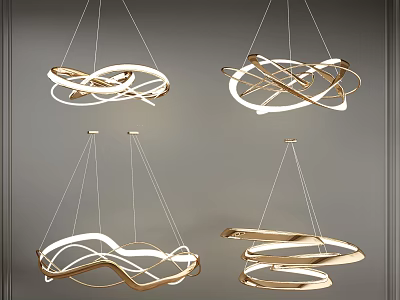 Abstract Irregular Pendant Lights With Artistic Curved Gold Metal Ring Design For Modern Interior 3d model